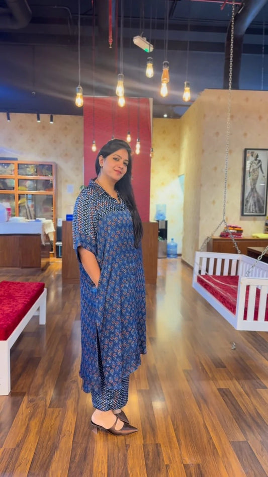 Summer Special Ajrakh Print Kurta Set with both side pocket