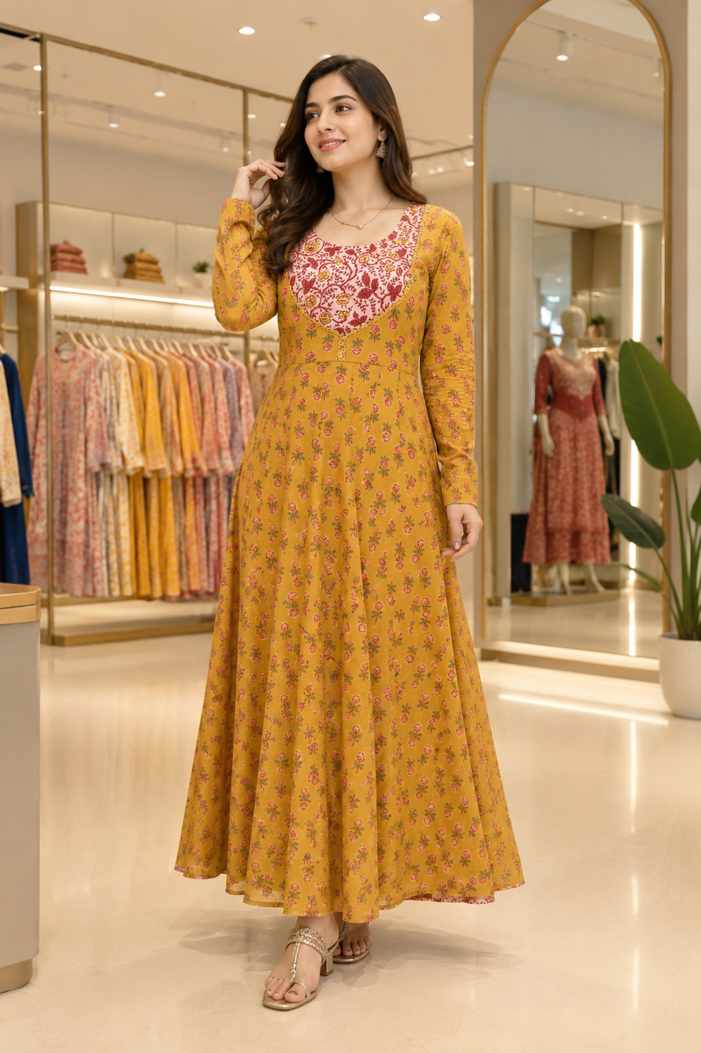 Ankita Cotton Anarkali Suit with Beautiful Yoke & Lace Detailing