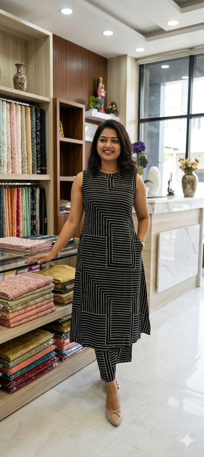 Vidhi Summer Special Black & White Co-Ord Set with Both Side Pocket