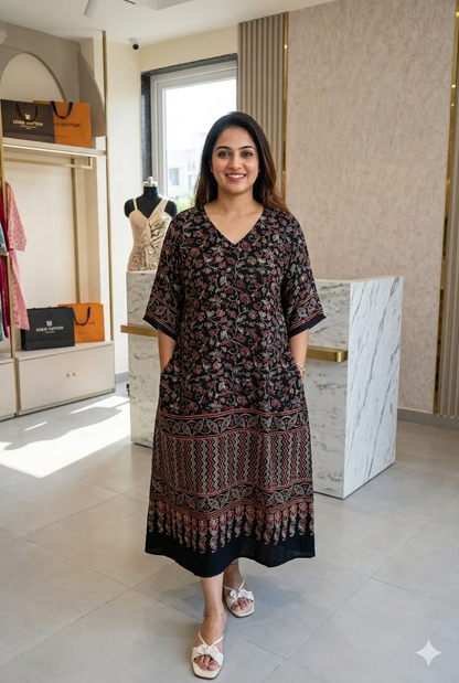 Anamika Summer Special Ajrakh Print Kaftan Dress