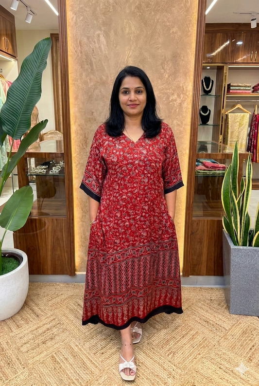 Anamika Summer Special Ajrakh Print Kaftan Dress