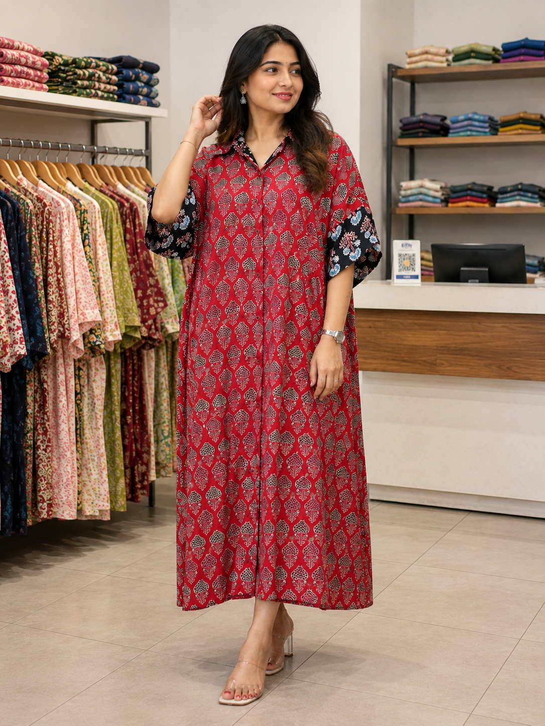 Ahaana Ajrakh Print Modal Silk Kaftan Dress