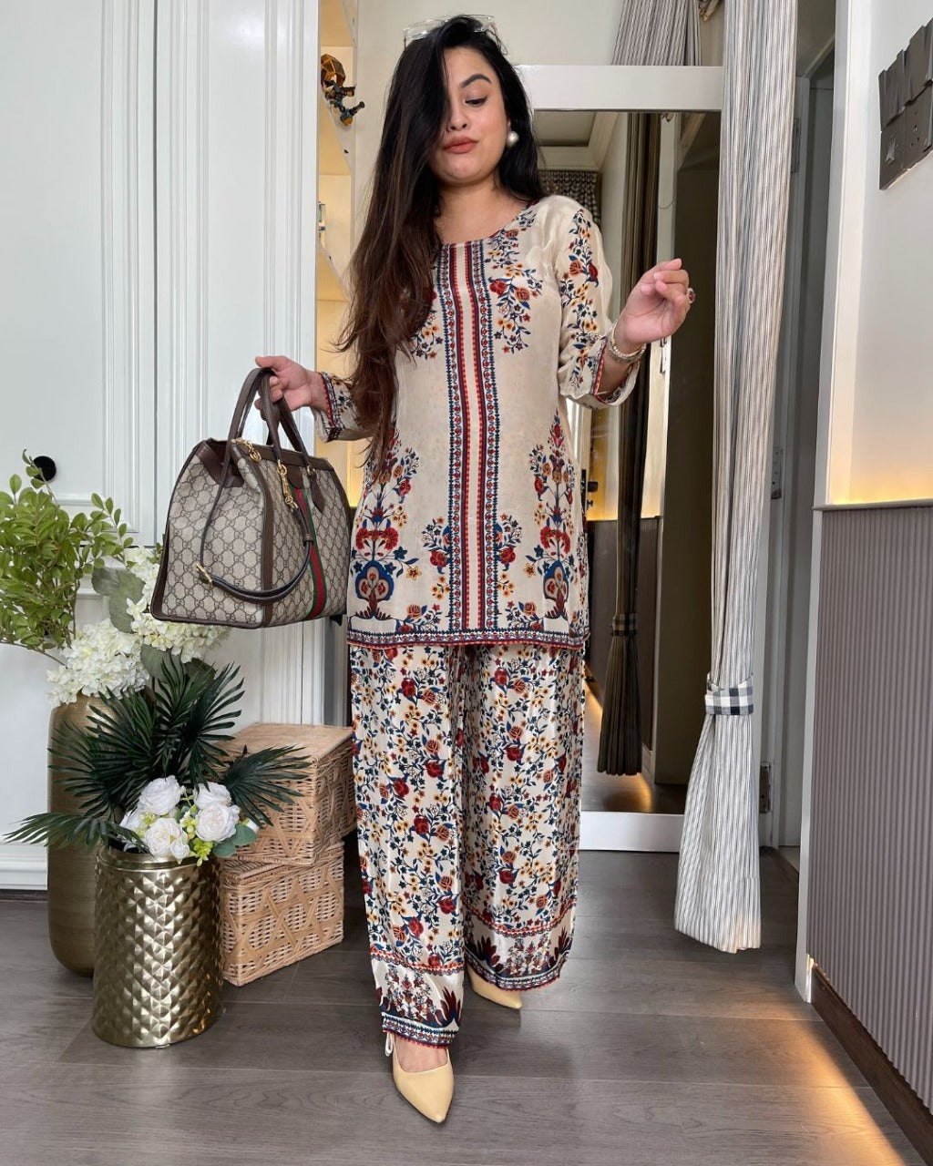 Vaani Semi Formal Crepe Fabric Co-Ord Set With All Over Placement Print