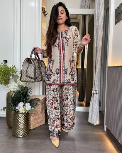 Vaani Semi Formal Crepe Fabric Co-Ord Set With All Over Placement Print