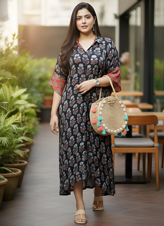 Ahaana Modal Silk Kaftan Dress