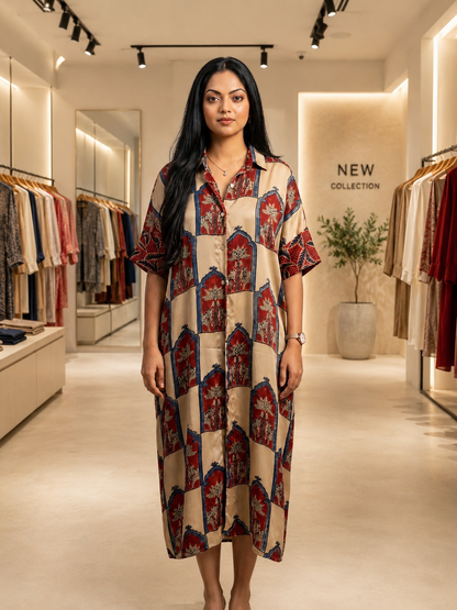 Akshara ajrakh Print kaftan dress with both side pocket