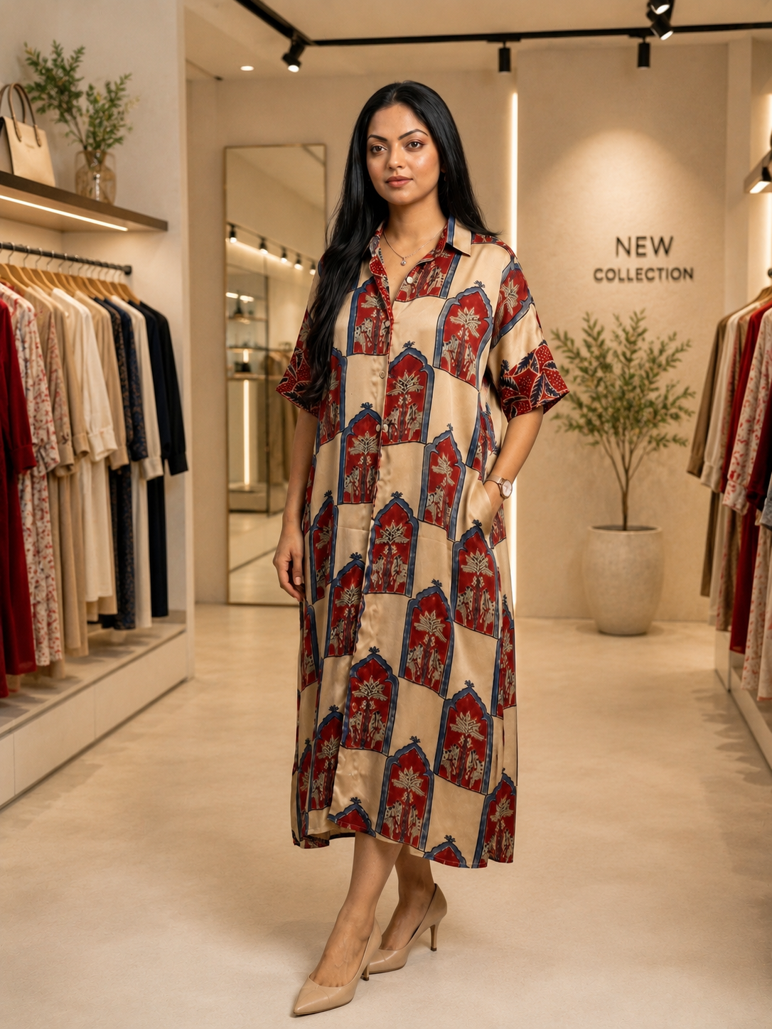 Akshara ajrakh Print kaftan dress with both side pocket