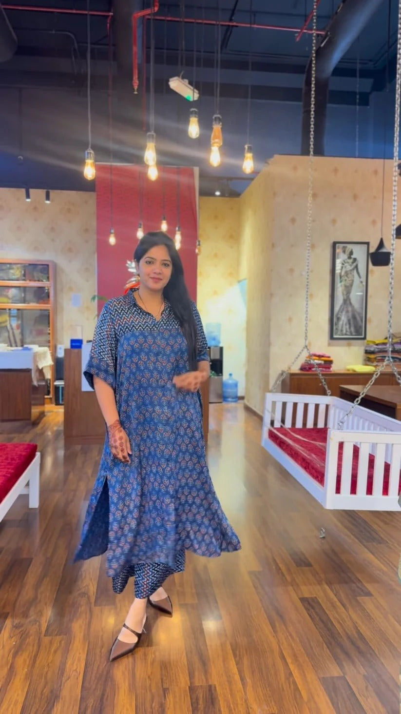 Summer Special Ajrakh Print Kurta Set with both side pocket