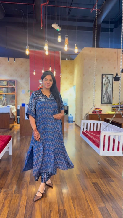 Summer Special Ajrakh Print Kurta Set with both side pocket