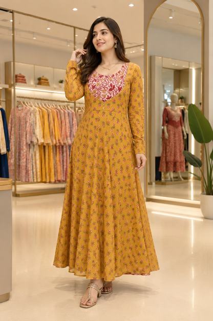 Ankita Cotton Anarkali Suit with Beautiful Yoke & Lace Detailing