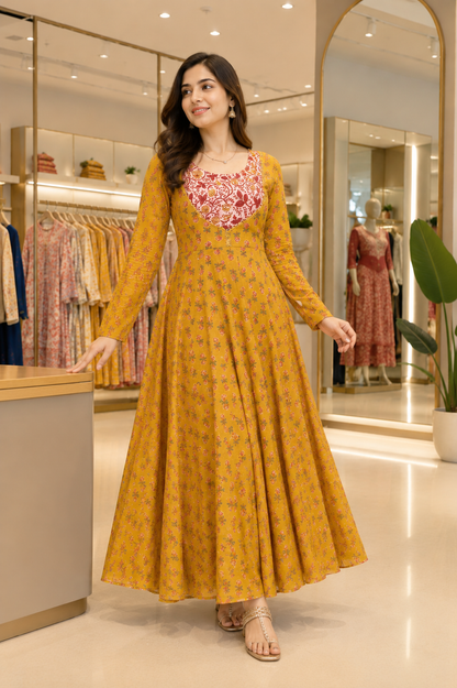 Ankita Cotton Anarkali Suit with Beautiful Yoke & Lace Detailing