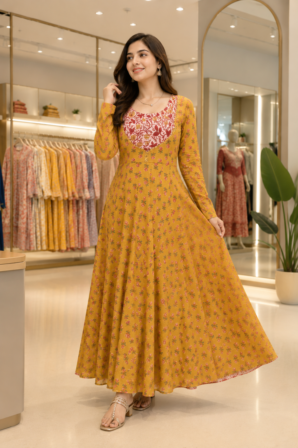 Ankita Cotton Anarkali Suit with Beautiful Yoke & Lace Detailing
