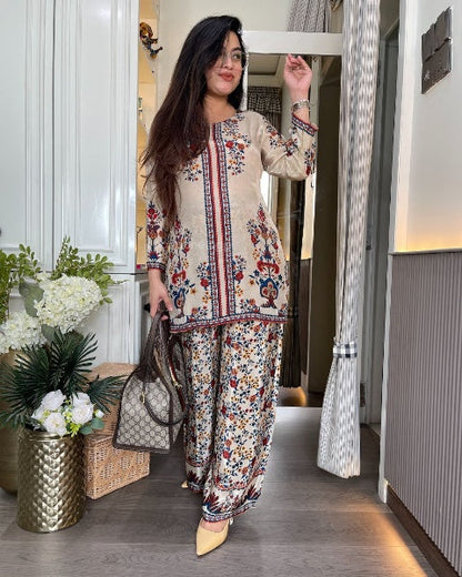 Vaani Semi Formal Crepe Fabric Co-Ord Set With All Over Placement Print
