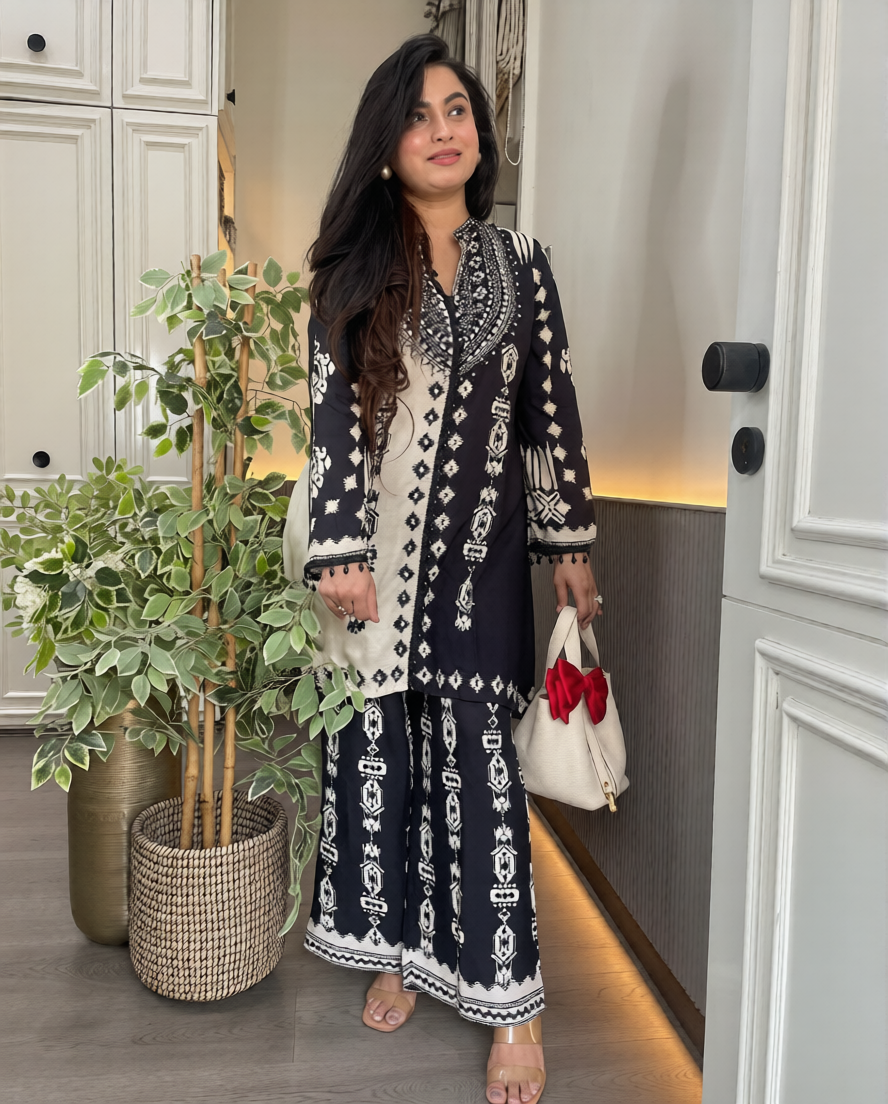 MonaLisa Cotton Co-Ord Set with Delicate Embroidery & Lace detailing