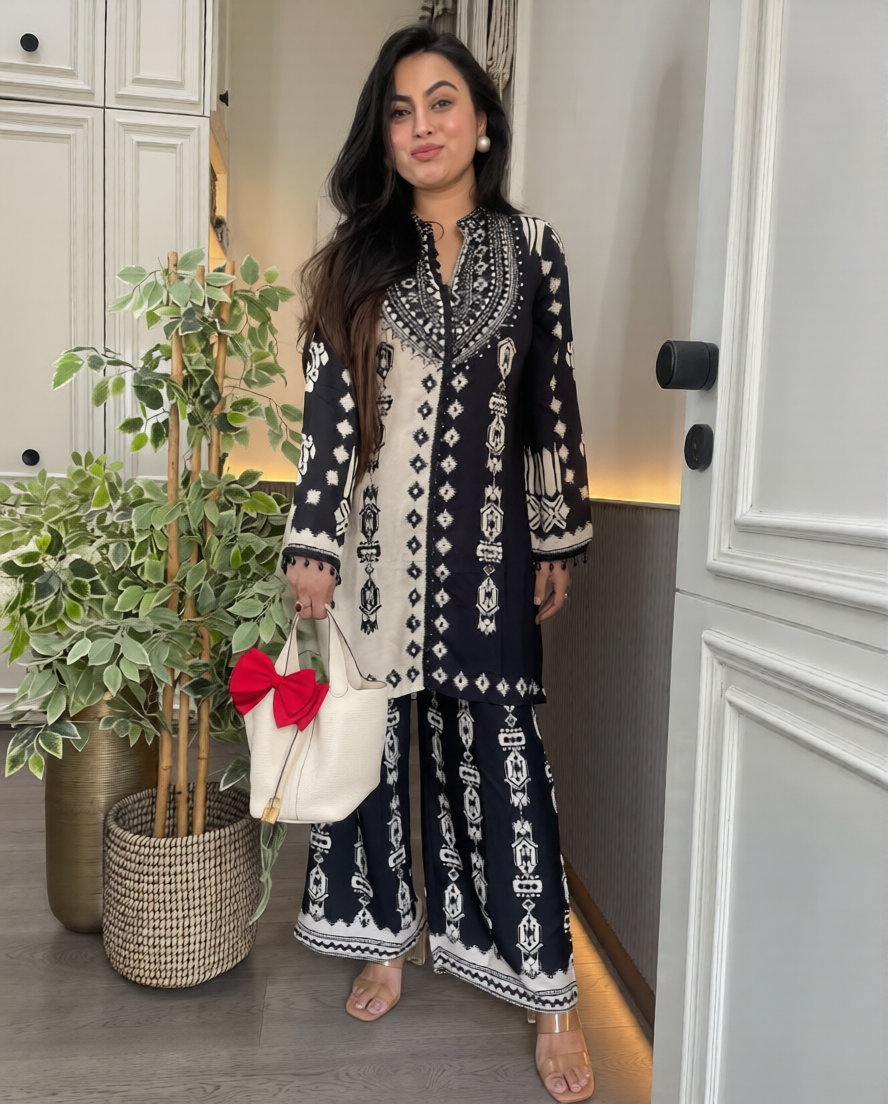 MonaLisa Cotton Co-Ord Set with Delicate Embroidery & Lace detailing