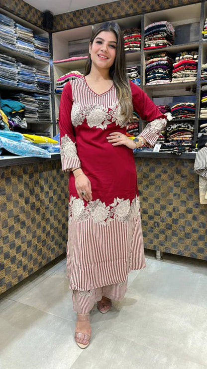 Premium Muslin Co-Ord Set with Beautiful Hand Work In Yoke