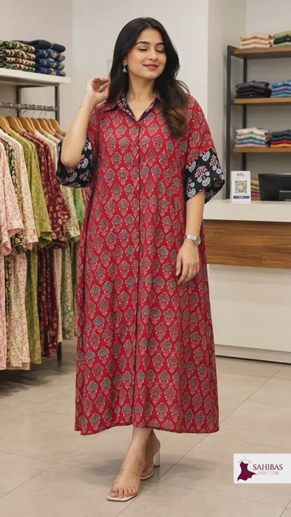 Ahaana Ajrakh Print Modal Silk Kaftan Dress